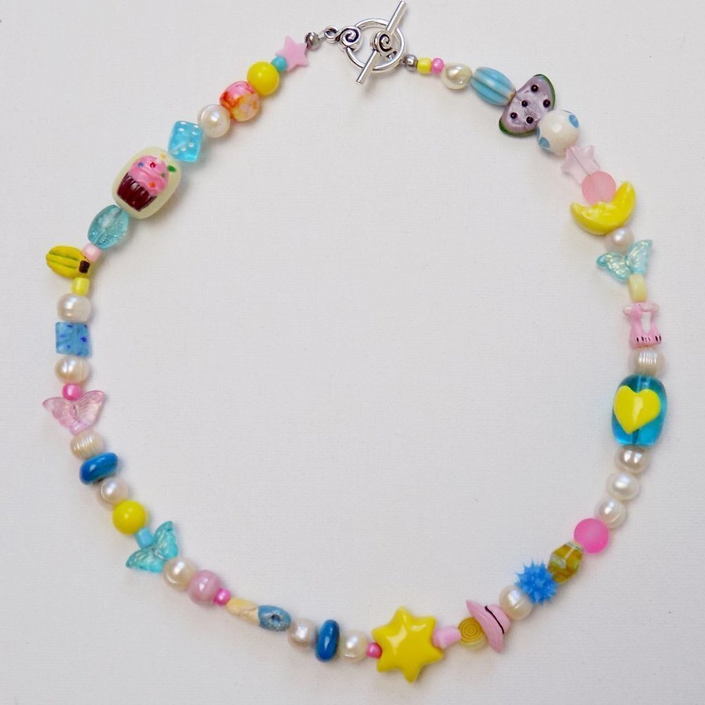 new! handmade random beaded choker chunky with charms necklace kawaii indie